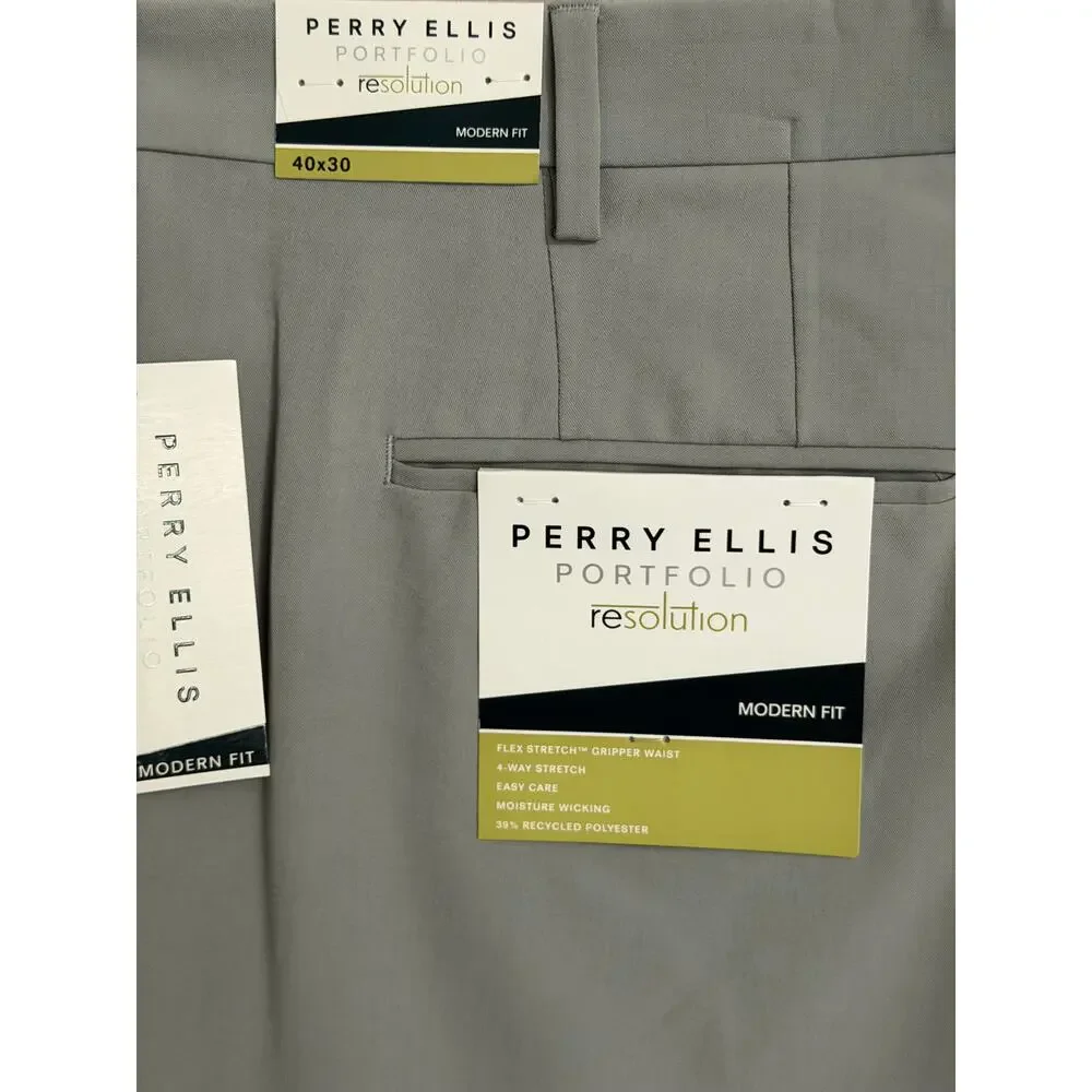 Perry Ellis Portfolio Pants Men's 40x30 Modern Fit Dress Pant Chiseled Stone NEW